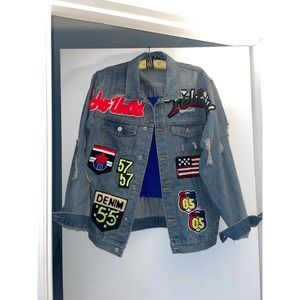 Women's Streetwear Embroidered Denim Jean Blazer Jacket XXL
